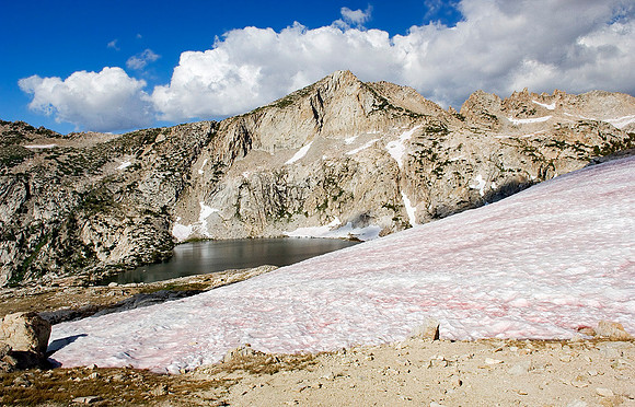Lake and old snow at Silver Pass